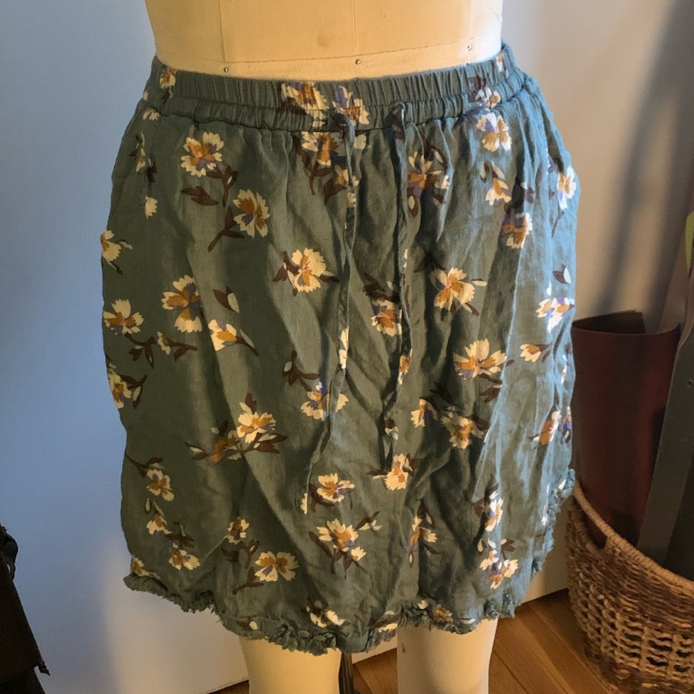 Skies are Blue Cressida Skirt Green Floral Design w/Pockets and Drawstring EUC